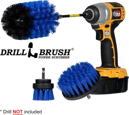 Aquatic All-Purpose Cleaning Brush Set - Medium Stiffness Blue Brushes - Long Reach Extension Attachment Kit - Aquarium Cleaning Products - Fish Tank Cleaner Brushes - Boat Scrub Brush - Hull Scrubber