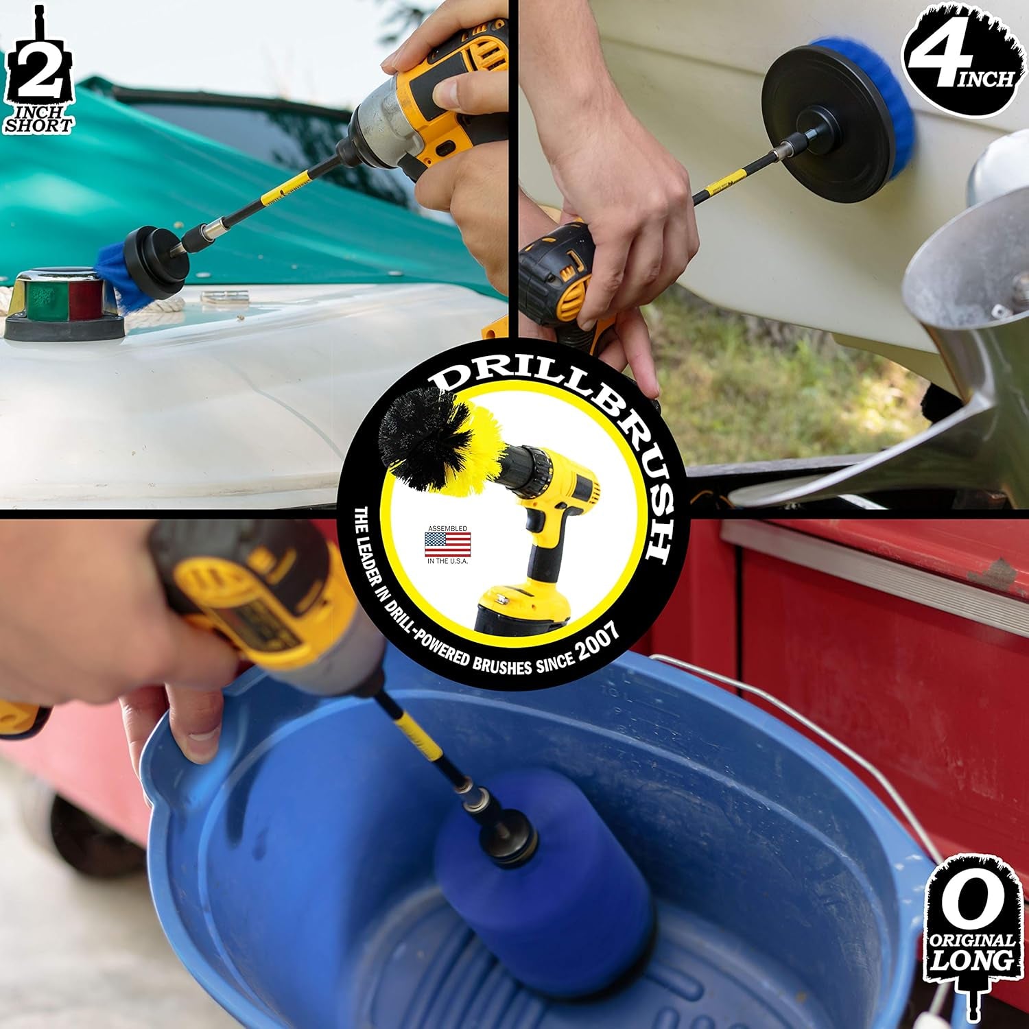 Aquatic All-Purpose Cleaning Brush Set - Medium Stiffness Blue Brushes - Long Reach Extension Attachment Kit - Aquarium Cleaning Products - Fish Tank Cleaner Brushes - Boat Scrub Brush - Hull Scrubber