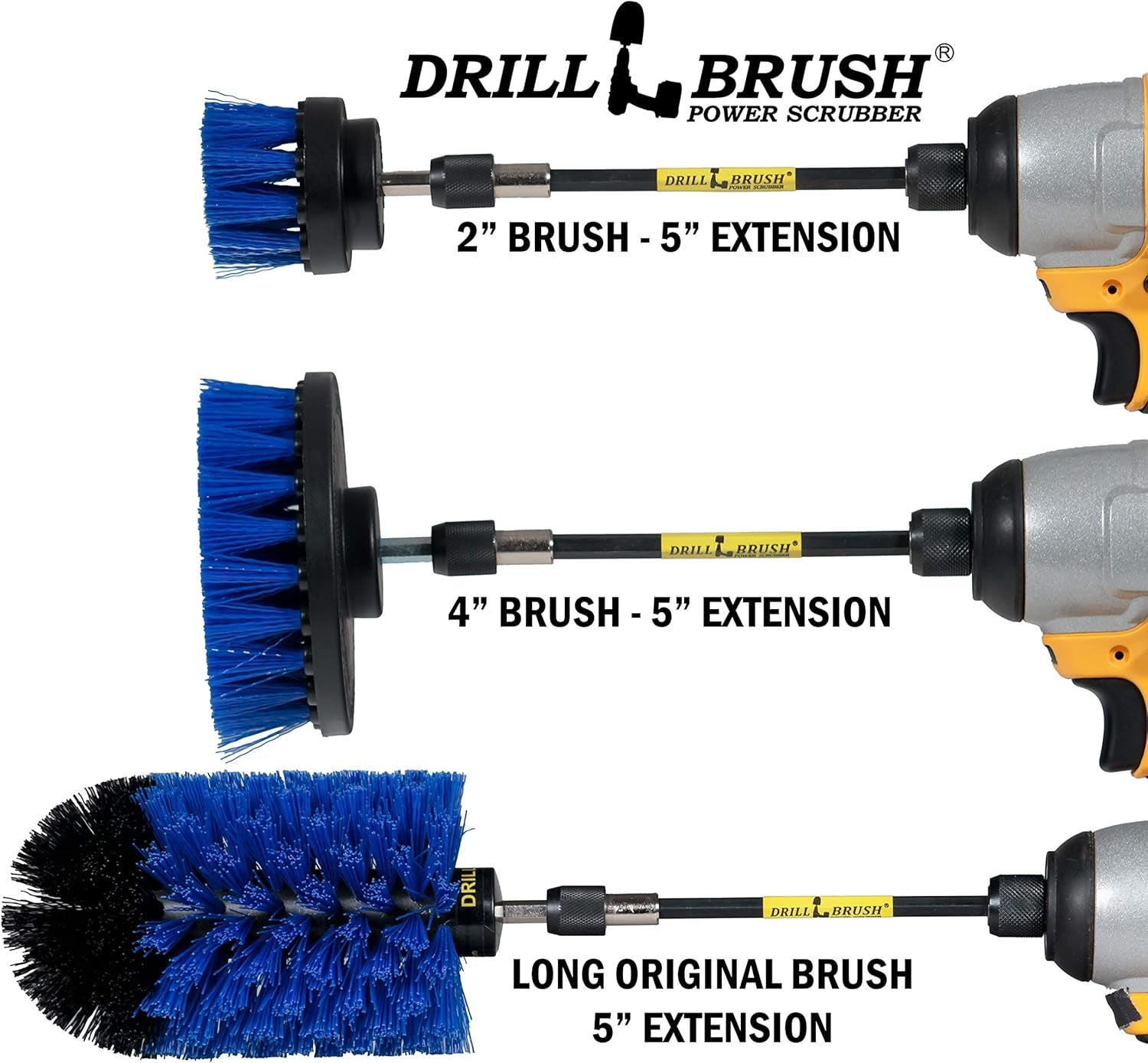 Aquatic All-Purpose Cleaning Brush Set - Medium Stiffness Blue Brushes - Long Reach Extension Attachment Kit - Aquarium Cleaning Products - Fish Tank Cleaner Brushes - Boat Scrub Brush - Hull Scrubber